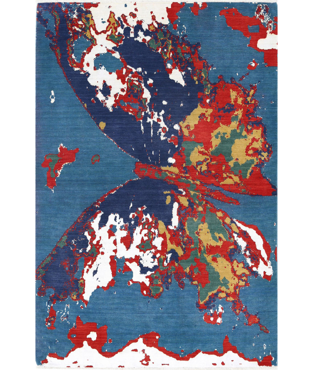 Dhanak 3'11'' X 6'1'' Power-Loomed Wool-Bamboo Silk Rug 3'11'' x 6'1'' (118 X 183) / Blue / Red