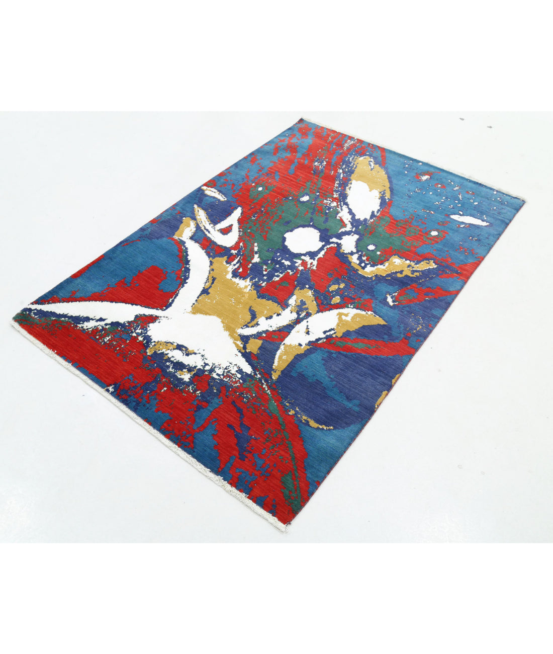 Dhanak 3'11'' X 5'10'' Power-Loomed Wool-Bamboo Silk Rug 3'11'' x 5'10'' (118 X 175) / Blue / Red