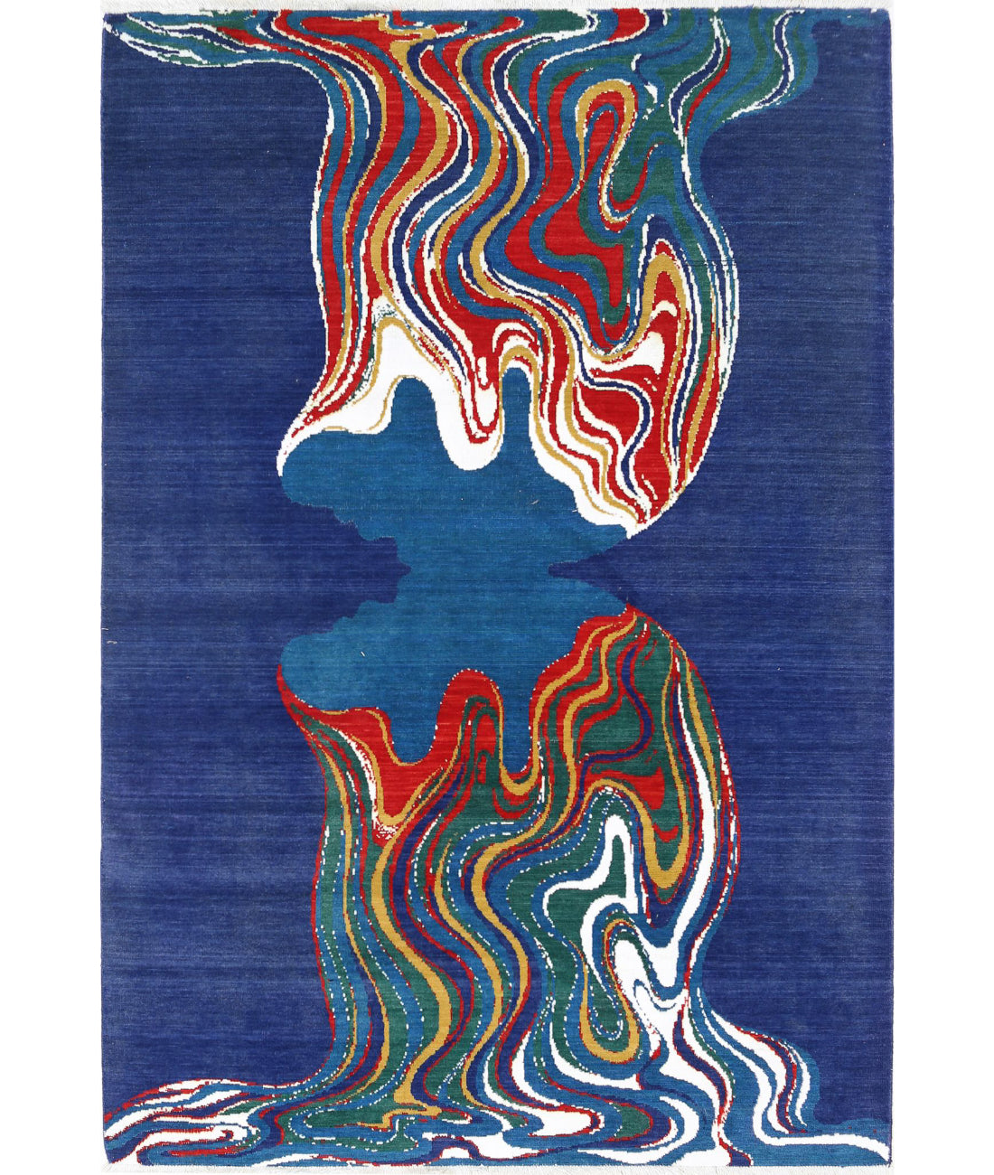 Dhanak 4'0'' X 5'10'' Power-Loomed Wool-Bamboo Silk Rug 4'0'' x 5'10'' (120 X 175) / Blue / Red
