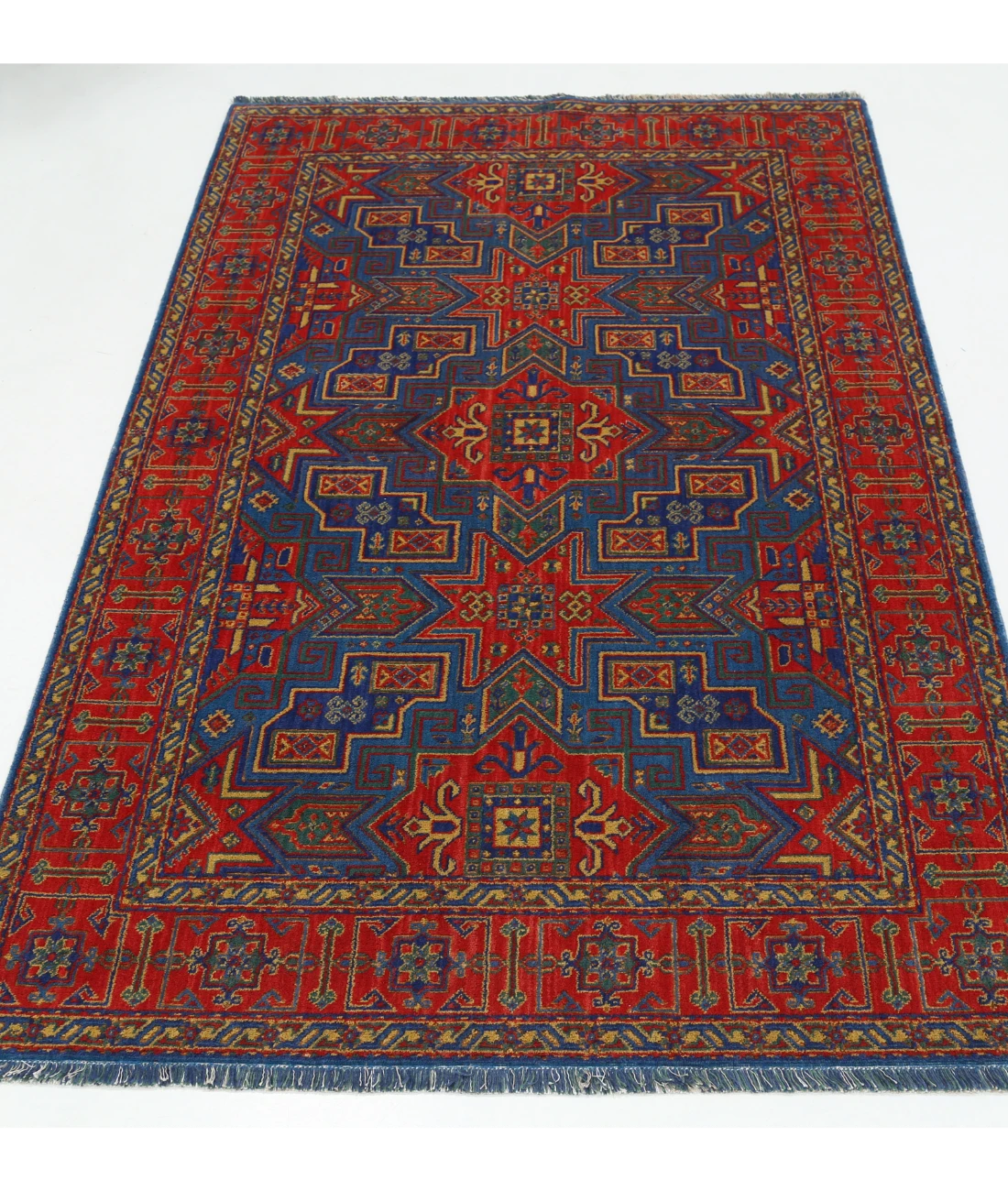 Gulshan 3'10'' X 6'0'' Power-Loomed Wool-Bamboo Silk Rug 3'10'' x 6'0'' (115 X 180) / Blue / Red