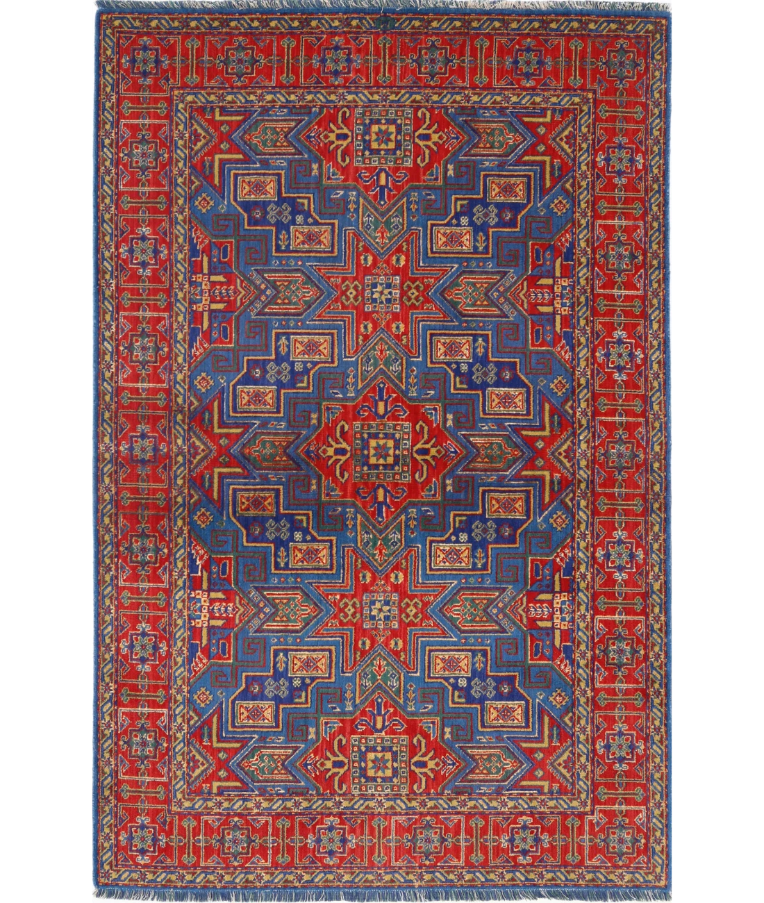 Gulshan 3'10'' X 6'0'' Power-Loomed Wool-Bamboo Silk Rug 3'10'' x 6'0'' (115 X 180) / Blue / Red