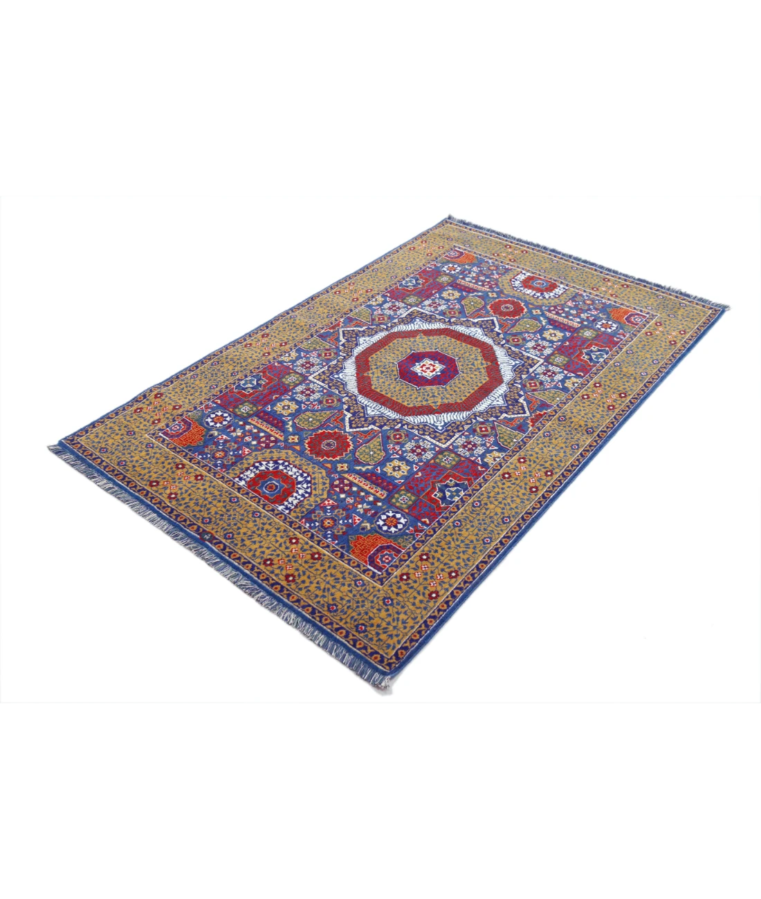 Gulshan 3'10'' X 6'0'' Power-Loomed Wool-Bamboo Silk Rug 3'10'' x 6'0'' (115 X 180) / Blue / Gold