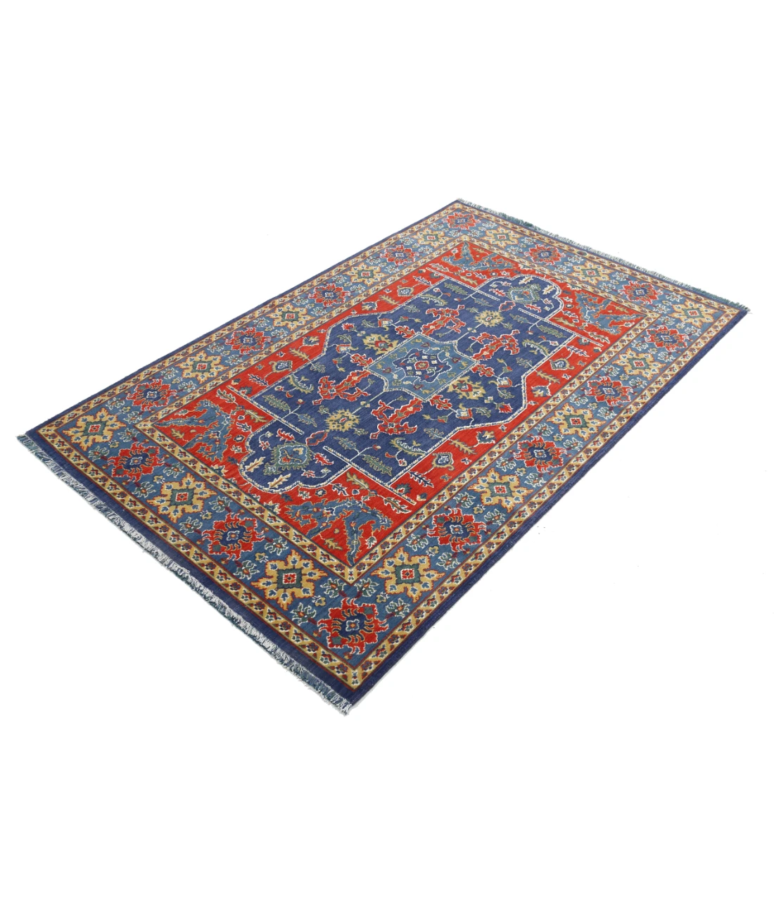 Gulshan 3'10'' X 6'1'' Power-Loomed Wool-Bamboo Silk Rug 3'10'' x 6'1'' (115 X 183) / Red / Blue