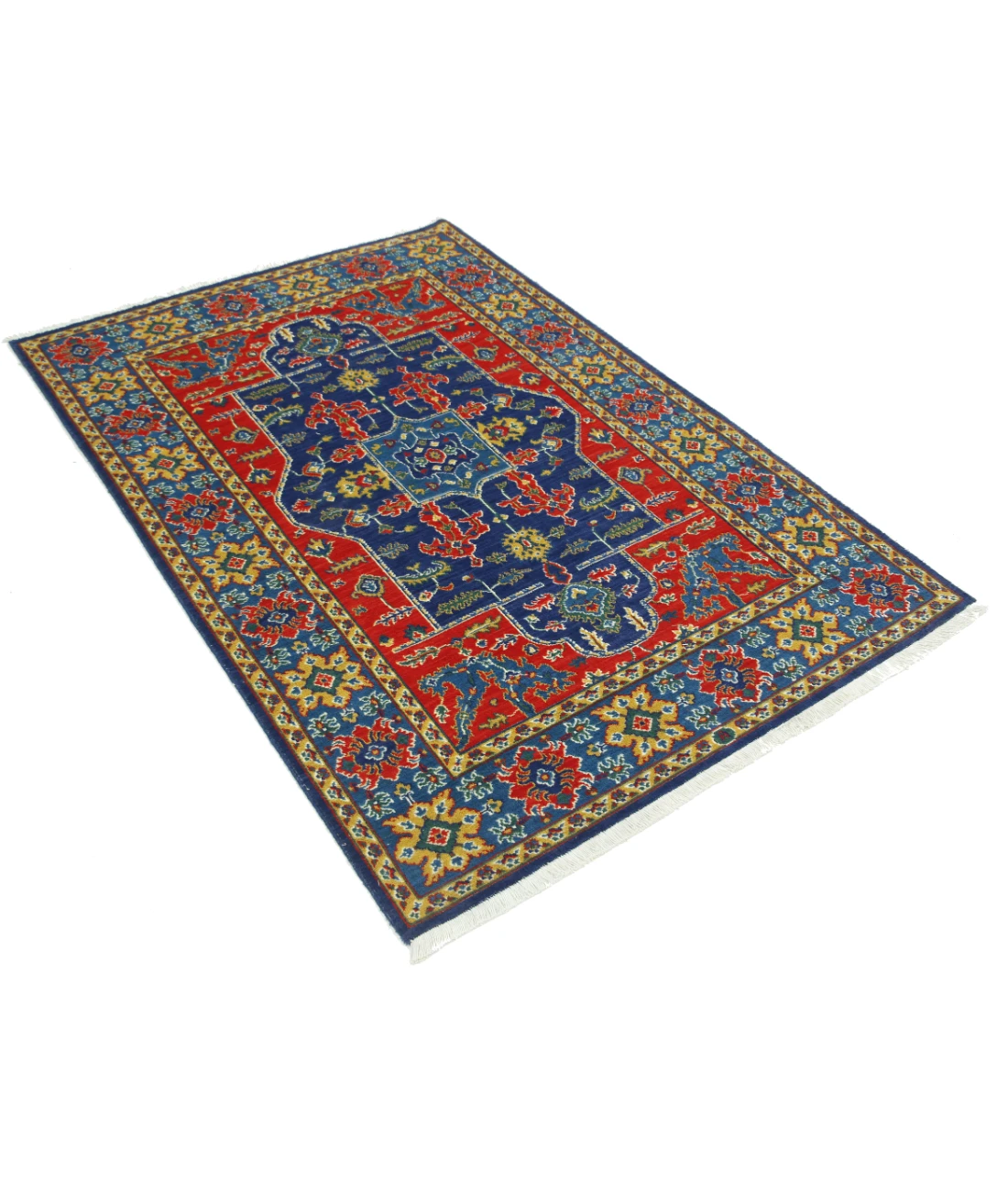 Gulshan 4'0'' X 5'10'' Power-Loomed Wool-Bamboo Silk Rug 4'0'' x 5'10'' (120 X 175) / Blue / Red