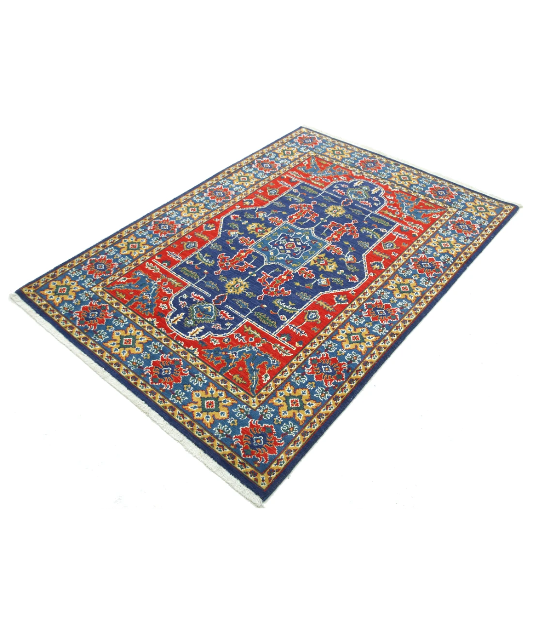 Gulshan 4'0'' X 5'10'' Power-Loomed Wool-Bamboo Silk Rug 4'0'' x 5'10'' (120 X 175) / Blue / Red