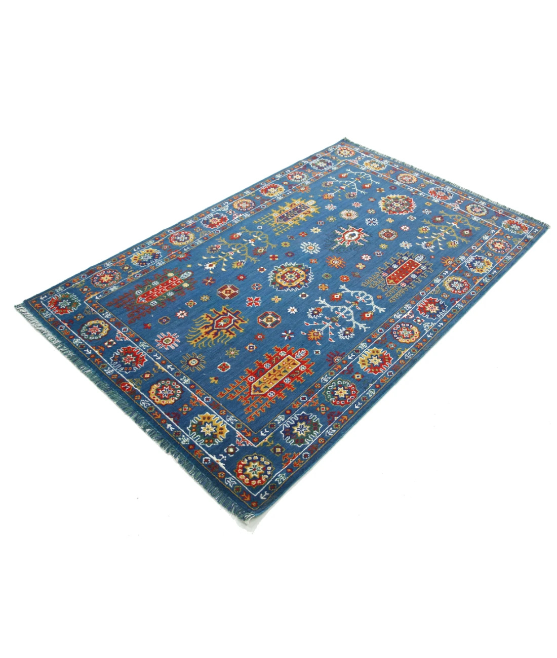 Gulshan 3'10'' X 6'0'' Power-Loomed Wool-Bamboo Silk Rug 3'10'' x 6'0'' (115 X 180) / Blue / Red