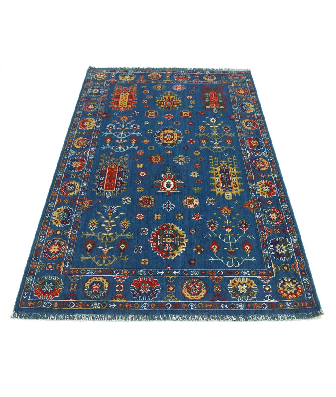 Gulshan 3'10'' X 6'0'' Power-Loomed Wool-Bamboo Silk Rug 3'10'' x 6'0'' (115 X 180) / Blue / Red