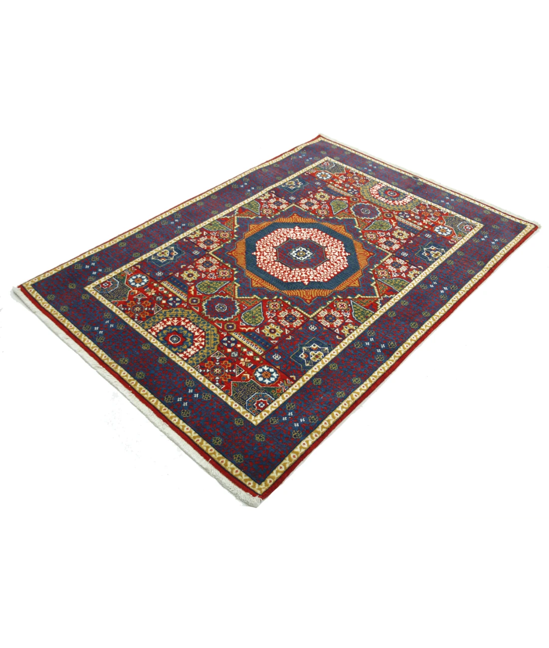 Gulshan 4'0'' X 5'10'' Power-Loomed Wool-Bamboo Silk Rug 4'0'' x 5'10'' (120 X 175) / Red / Blue