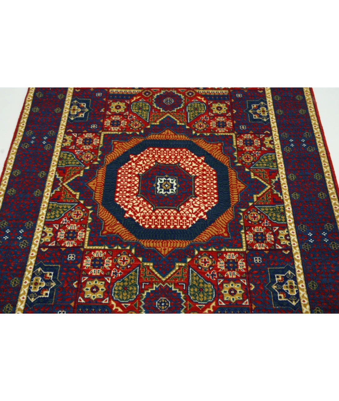 Gulshan 4'0'' X 5'10'' Power-Loomed Wool-Bamboo Silk Rug 4'0'' x 5'10'' (120 X 175) / Red / Blue
