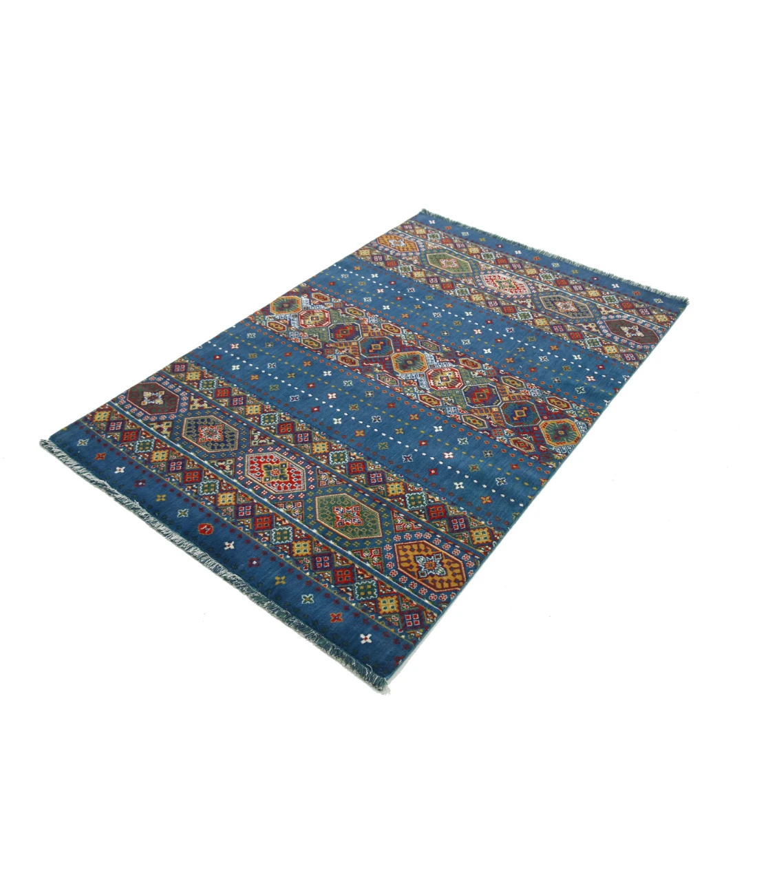 Gulshan 3'10'' X 6'0'' Power-Loomed Wool-Bamboo Silk Rug 3'10'' x 6'0'' (115 X 180) / Blue / Red