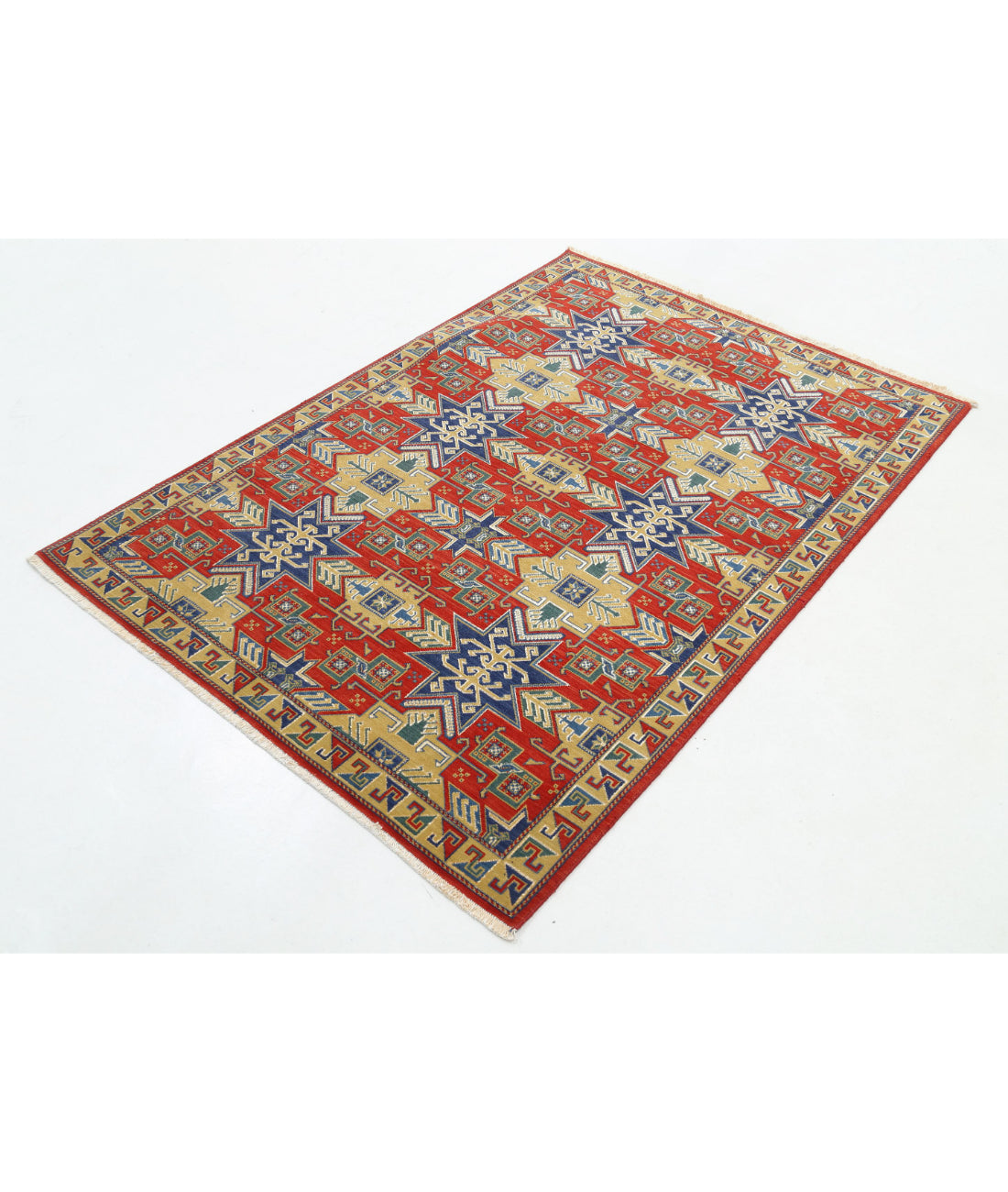 Gulshan 4'0'' X 5'9'' Power-Loomed Wool-Bamboo Silk Rug 4'0'' x 5'9'' (120 X 173) / Red / Blue