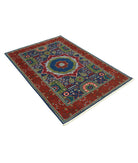 Gulshan 4'0'' X 5'9'' Power-Loomed Wool-Bamboo Silk Rug 4'0'' x 5'9'' (120 X 173) / Blue / Red