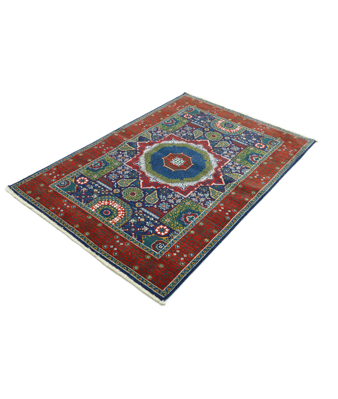 Gulshan 4'0'' X 5'9'' Power-Loomed Wool-Bamboo Silk Rug 4'0'' x 5'9'' (120 X 173) / Blue / Red