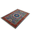 Gulshan 4'0'' X 5'9'' Power-Loomed Wool-Bamboo Silk Rug 4'0'' x 5'9'' (120 X 173) / Blue / Red