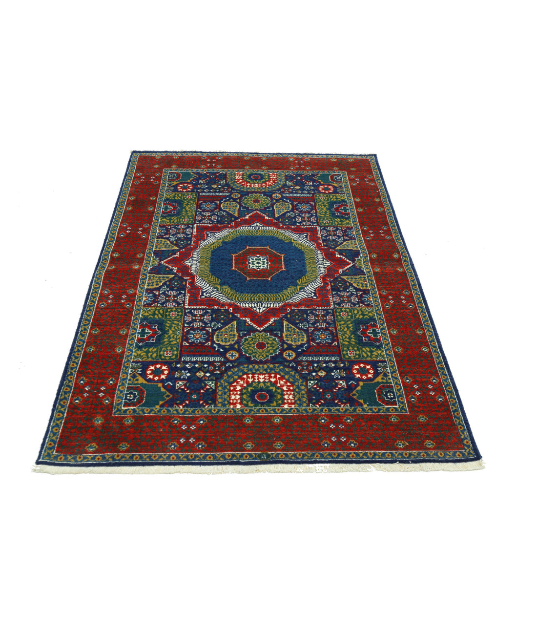 Gulshan 4'0'' X 5'9'' Power-Loomed Wool-Bamboo Silk Rug 4'0'' x 5'9'' (120 X 173) / Blue / Red