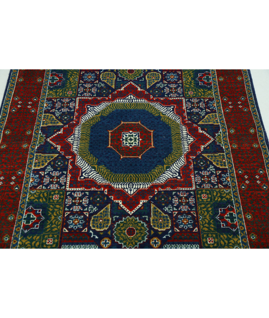 Gulshan 4'0'' X 5'9'' Power-Loomed Wool-Bamboo Silk Rug 4'0'' x 5'9'' (120 X 173) / Blue / Red