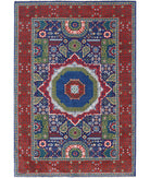 Gulshan 4'0'' X 5'9'' Power-Loomed Wool-Bamboo Silk Rug 4'0'' x 5'9'' (120 X 173) / Blue / Red