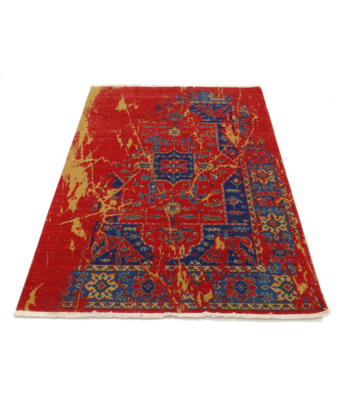 Gulshan 3'11'' X 5'10'' Power-Loomed Wool-Bamboo Silk Rug 3'11'' x 5'10'' (118 X 175) / Red / Blue