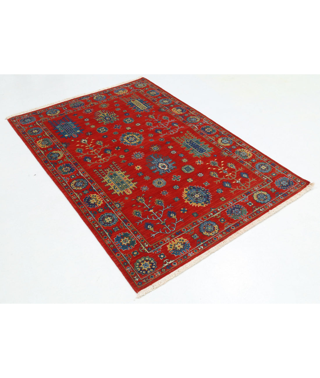 Gulshan 4'0'' X 5'9'' Power-Loomed Wool-Bamboo Silk Rug 4'0'' x 5'9'' (120 X 173) / Red / Blue