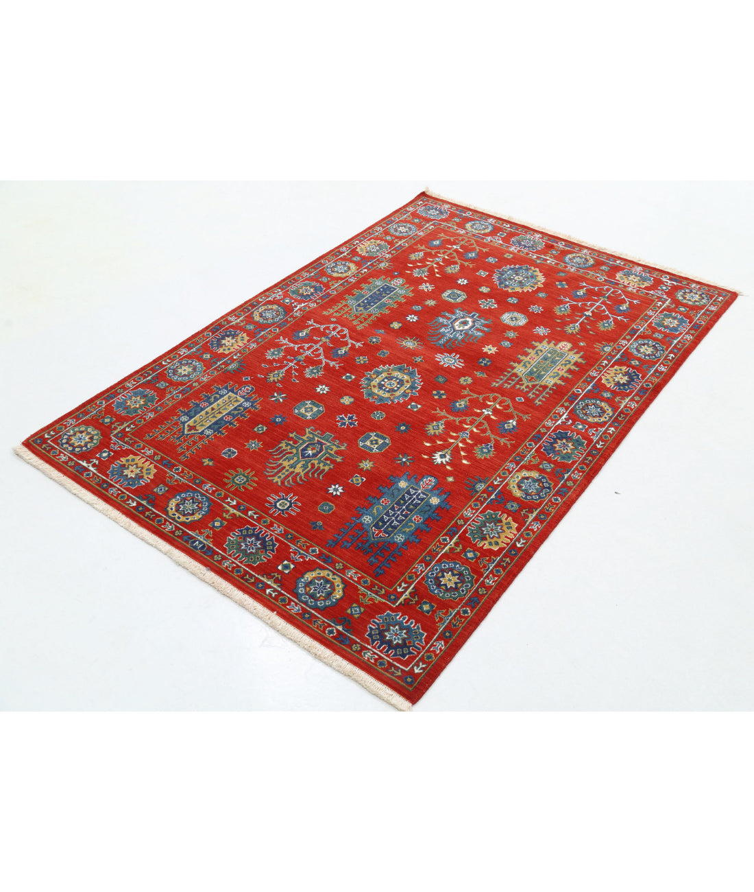 Gulshan 4'0'' X 5'9'' Power-Loomed Wool-Bamboo Silk Rug 4'0'' x 5'9'' (120 X 173) / Red / Blue