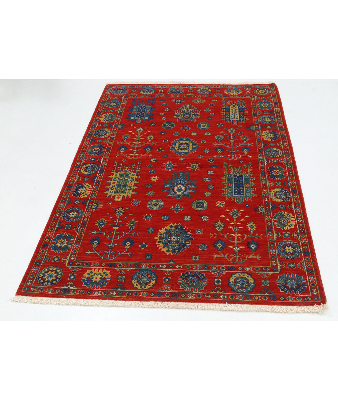 Gulshan 4'0'' X 5'9'' Power-Loomed Wool-Bamboo Silk Rug 4'0'' x 5'9'' (120 X 173) / Red / Blue