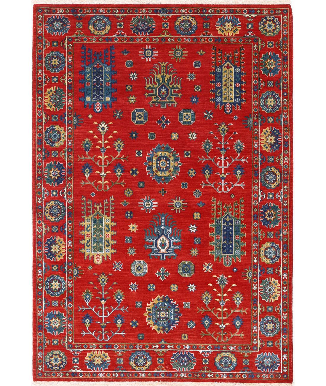 Gulshan 4'0'' X 5'9'' Power-Loomed Wool-Bamboo Silk Rug 4'0'' x 5'9'' (120 X 173) / Red / Blue
