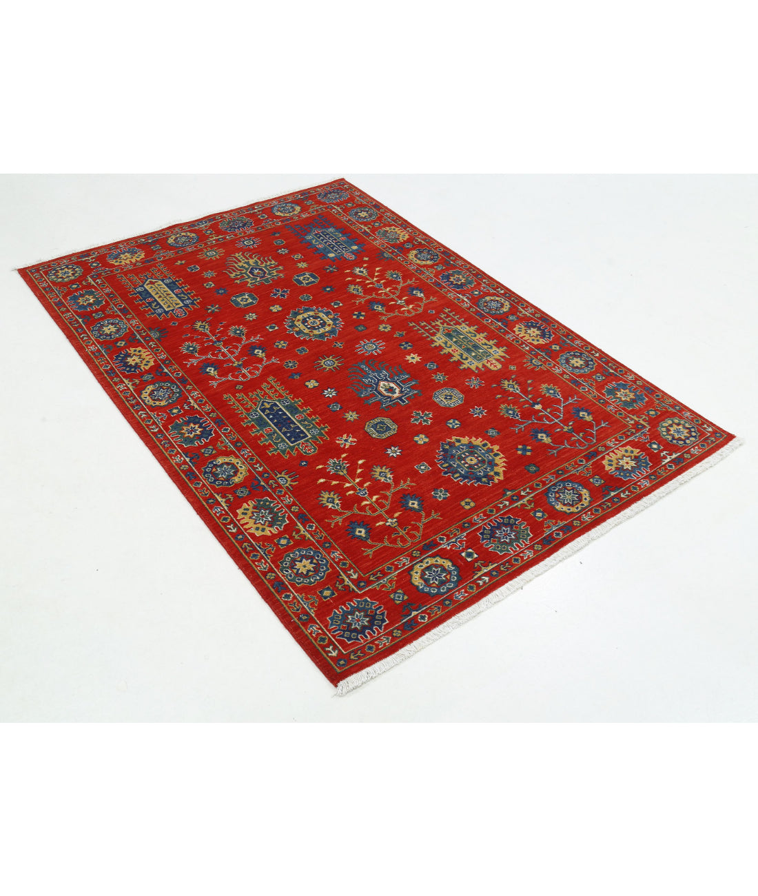 Gulshan 4'0'' X 5'9'' Power-Loomed Wool-Bamboo Silk Rug 4'0'' x 5'9'' (120 X 173) / Red / Blue