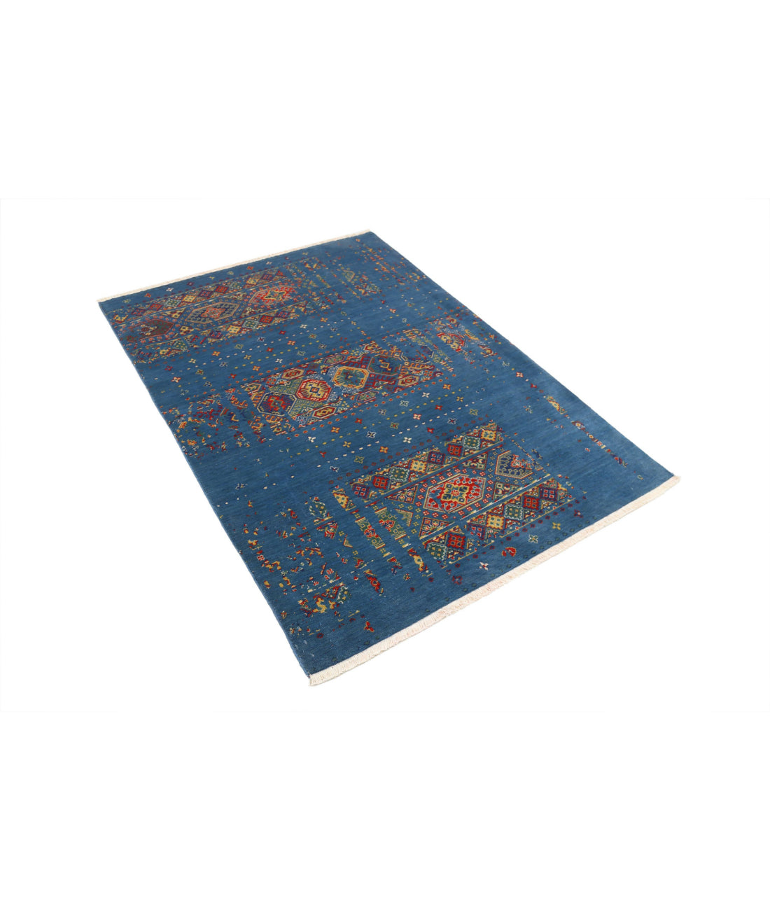 Gulshan 4'0'' X 5'9'' Power-Loomed Wool-Bamboo Silk Rug 4'0'' x 5'9'' (120 X 173) / Blue / Red