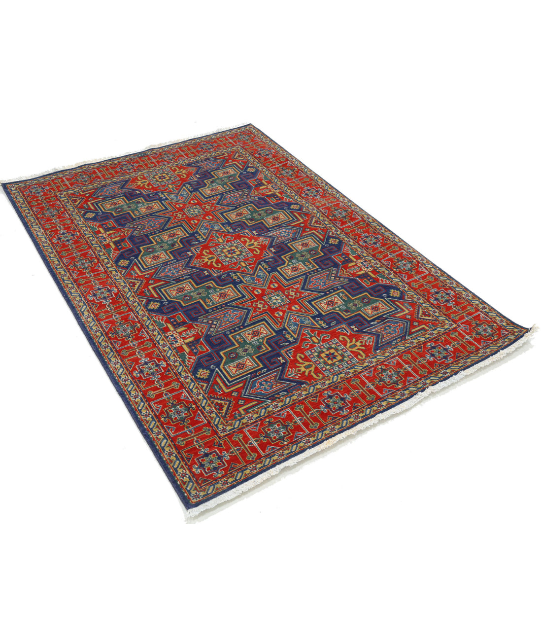 Gulshan 4'0'' X 5'9'' Power-Loomed Wool-Bamboo Silk Rug 4'0'' x 5'9'' (120 X 173) / Blue / Red