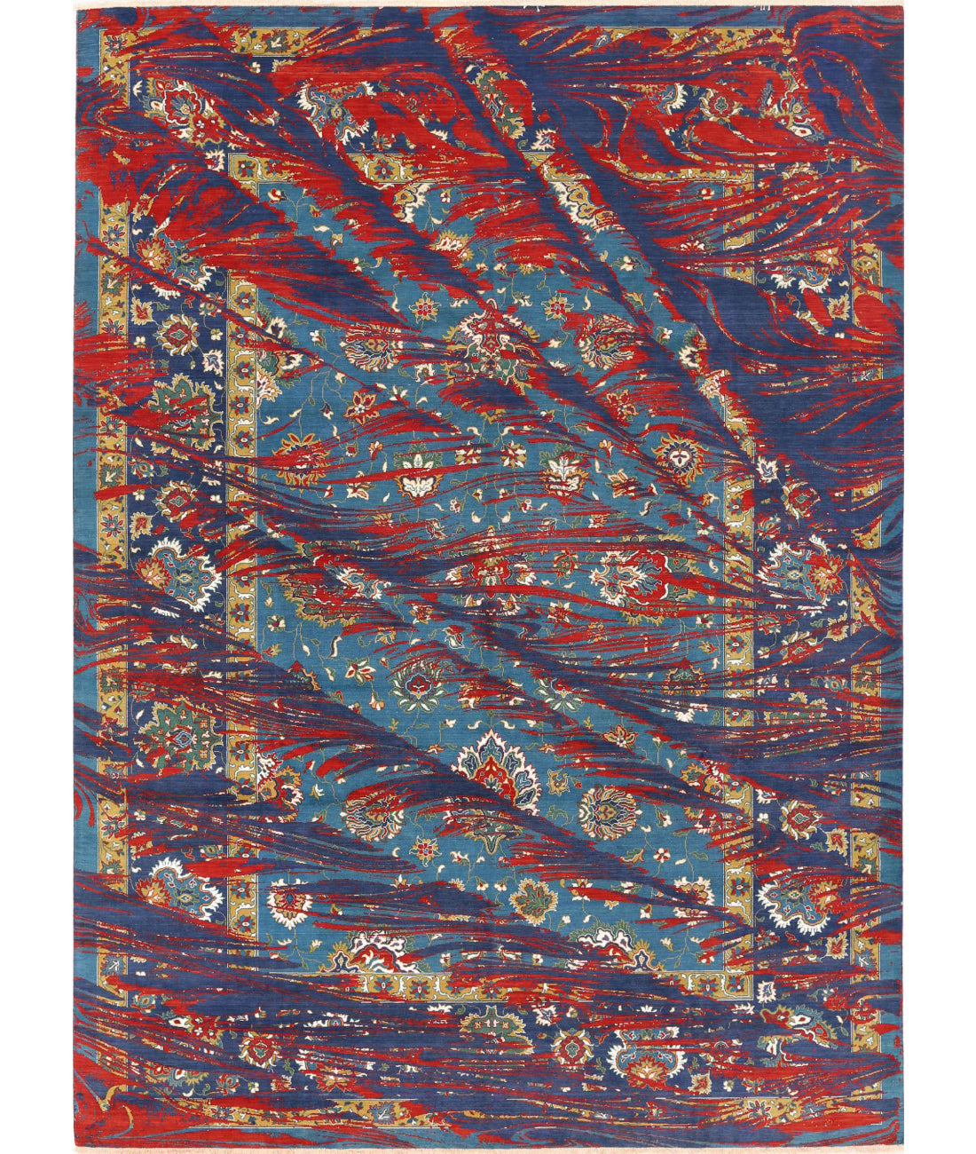 Gulshan 8'10'' X 12'3'' Power-Loomed Wool-Bamboo Silk Rug 8'10'' x 12'3'' (265 X 368) / Teal / Blue