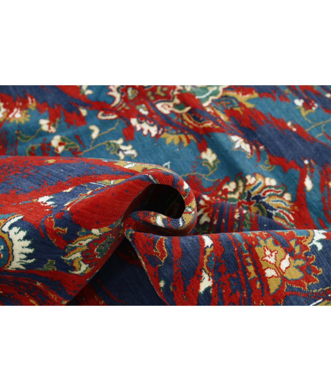 Gulshan 8'10'' X 12'3'' Power-Loomed Wool-Bamboo Silk Rug 8'10'' x 12'3'' (265 X 368) / Red / Blue