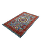 Gulshan 3'10'' X 6'0'' Power-Loomed Wool-Bamboo Silk Rug 3'10'' x 6'0'' (115 X 180) / Blue / Red