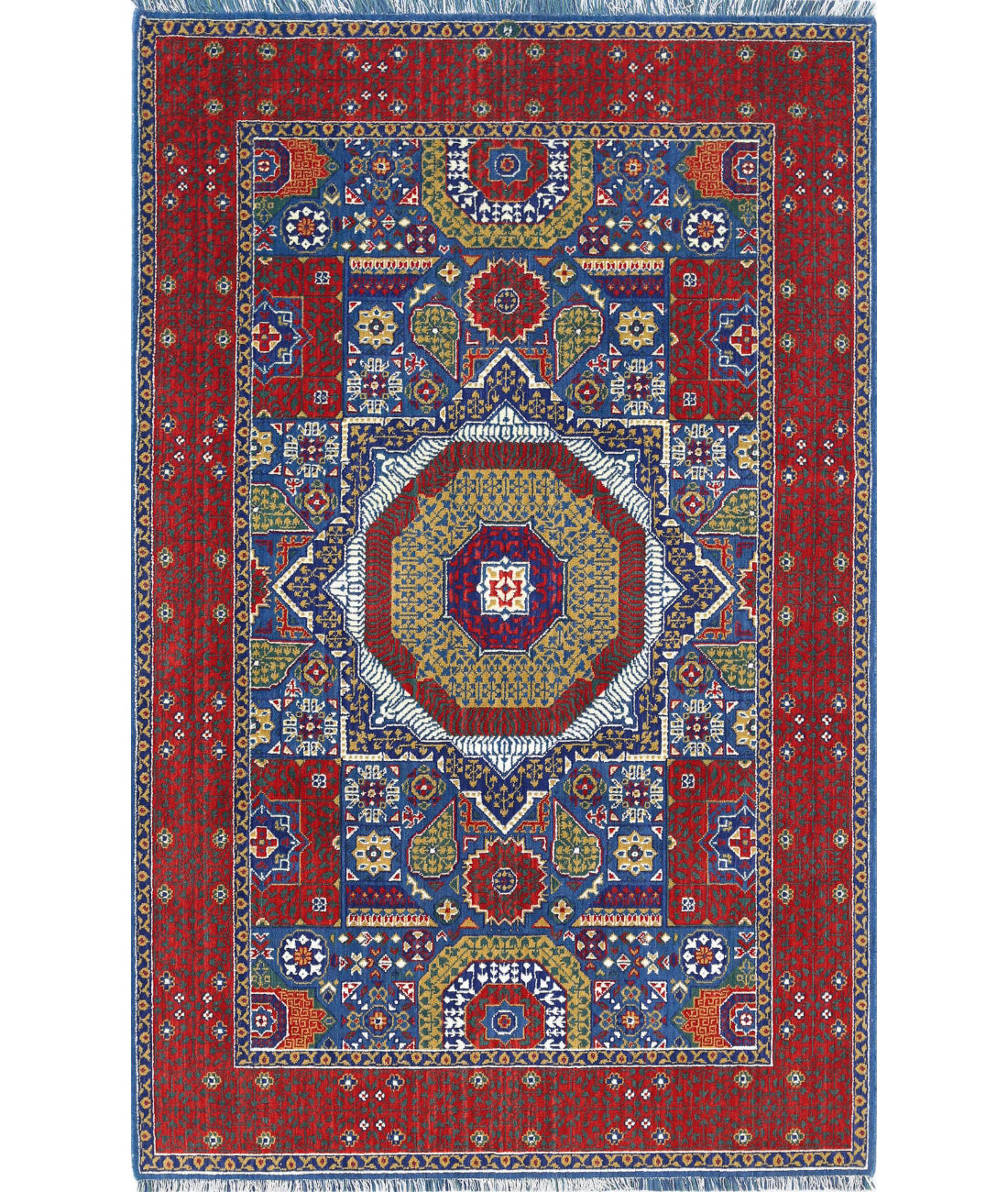 Gulshan 3'10'' X 6'0'' Power-Loomed Wool-Bamboo Silk Rug 3'10'' x 6'0'' (115 X 180) / Blue / Red