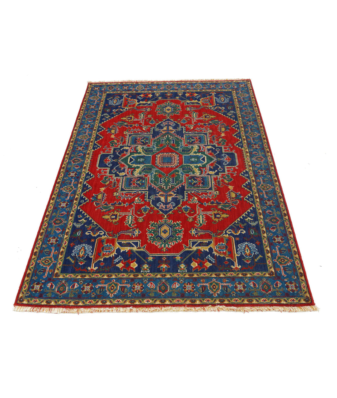 Gulshan 3'10'' X 6'0'' Power-Loomed Wool-Bamboo Silk Rug 3'10'' x 6'0'' (115 X 180) / Red / Blue