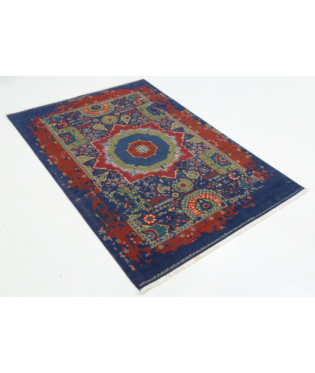Gulshan 4'0'' X 5'9'' Power-Loomed Wool-Bamboo Silk Rug 4'0'' x 5'9'' (120 X 173) / Blue / Blue