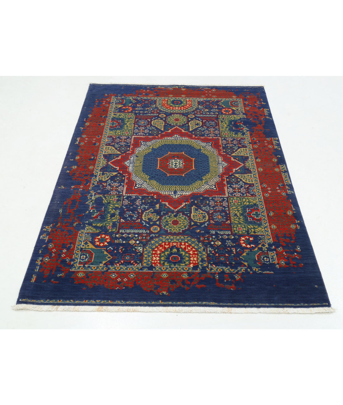 Gulshan 4'0'' X 5'9'' Power-Loomed Wool-Bamboo Silk Rug 4'0'' x 5'9'' (120 X 173) / Blue / Blue