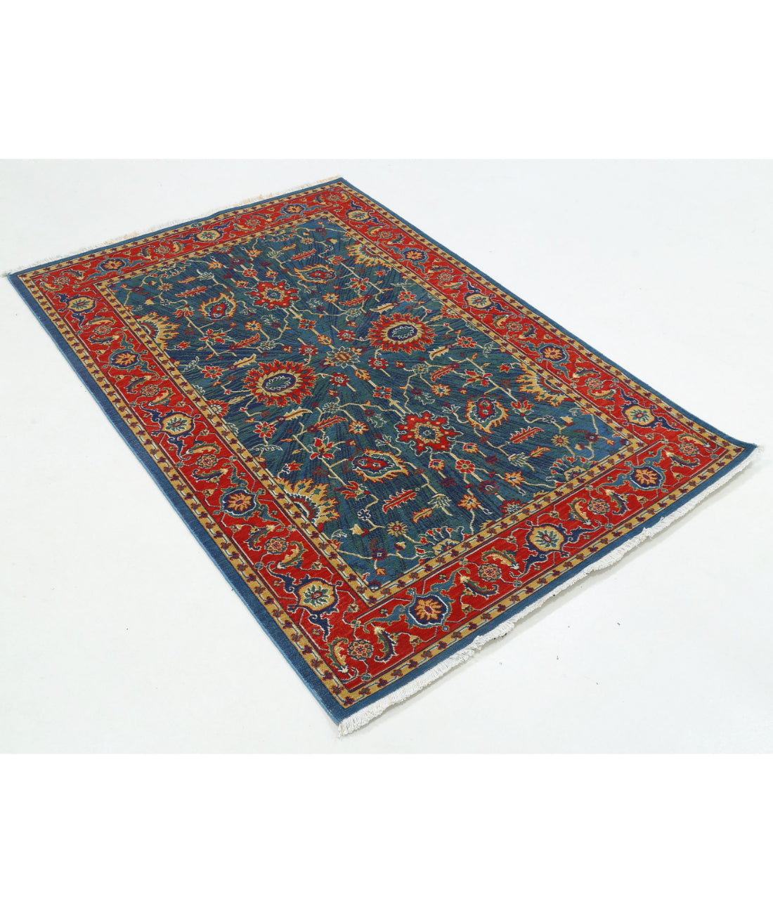Gulshan 3'11'' X 5'10'' Power-Loomed Wool-Bamboo Silk Rug 3'11'' x 5'10'' (118 X 175) / Blue / Red