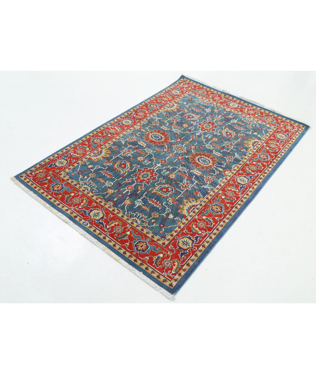 Gulshan 3'11'' X 5'10'' Power-Loomed Wool-Bamboo Silk Rug 3'11'' x 5'10'' (118 X 175) / Blue / Red