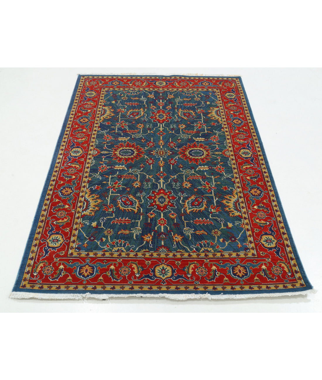 Gulshan 3'11'' X 5'10'' Power-Loomed Wool-Bamboo Silk Rug 3'11'' x 5'10'' (118 X 175) / Blue / Red