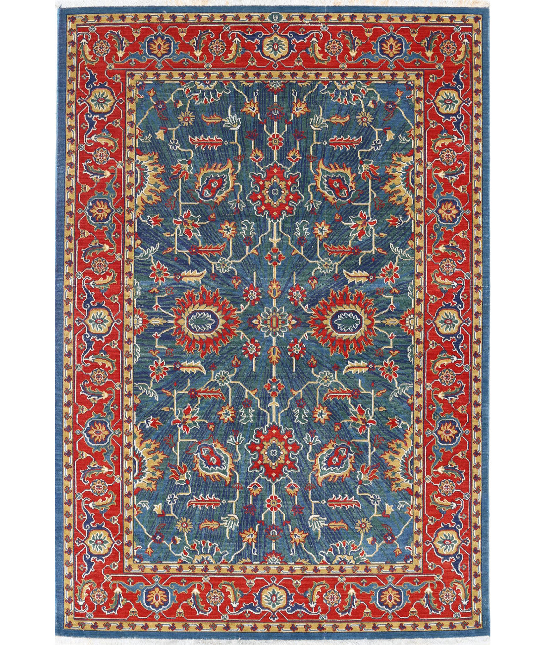 Gulshan 3'11'' X 5'10'' Power-Loomed Wool-Bamboo Silk Rug 3'11'' x 5'10'' (118 X 175) / Blue / Red