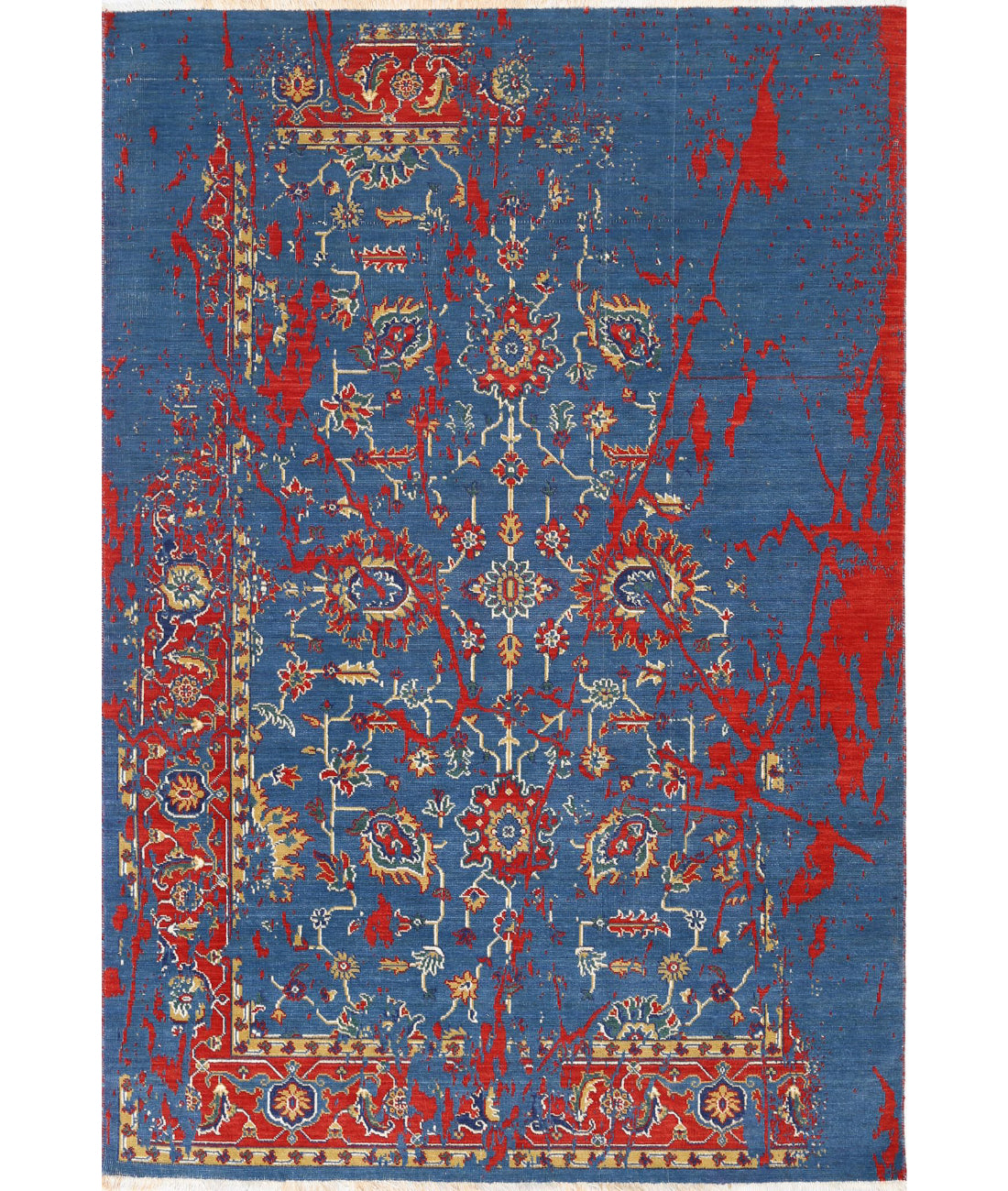 Gulshan 4'0'' X 5'9'' Power-Loomed Wool-Bamboo Silk Rug 4'0'' x 5'9'' (120 X 173) / Blue / Red