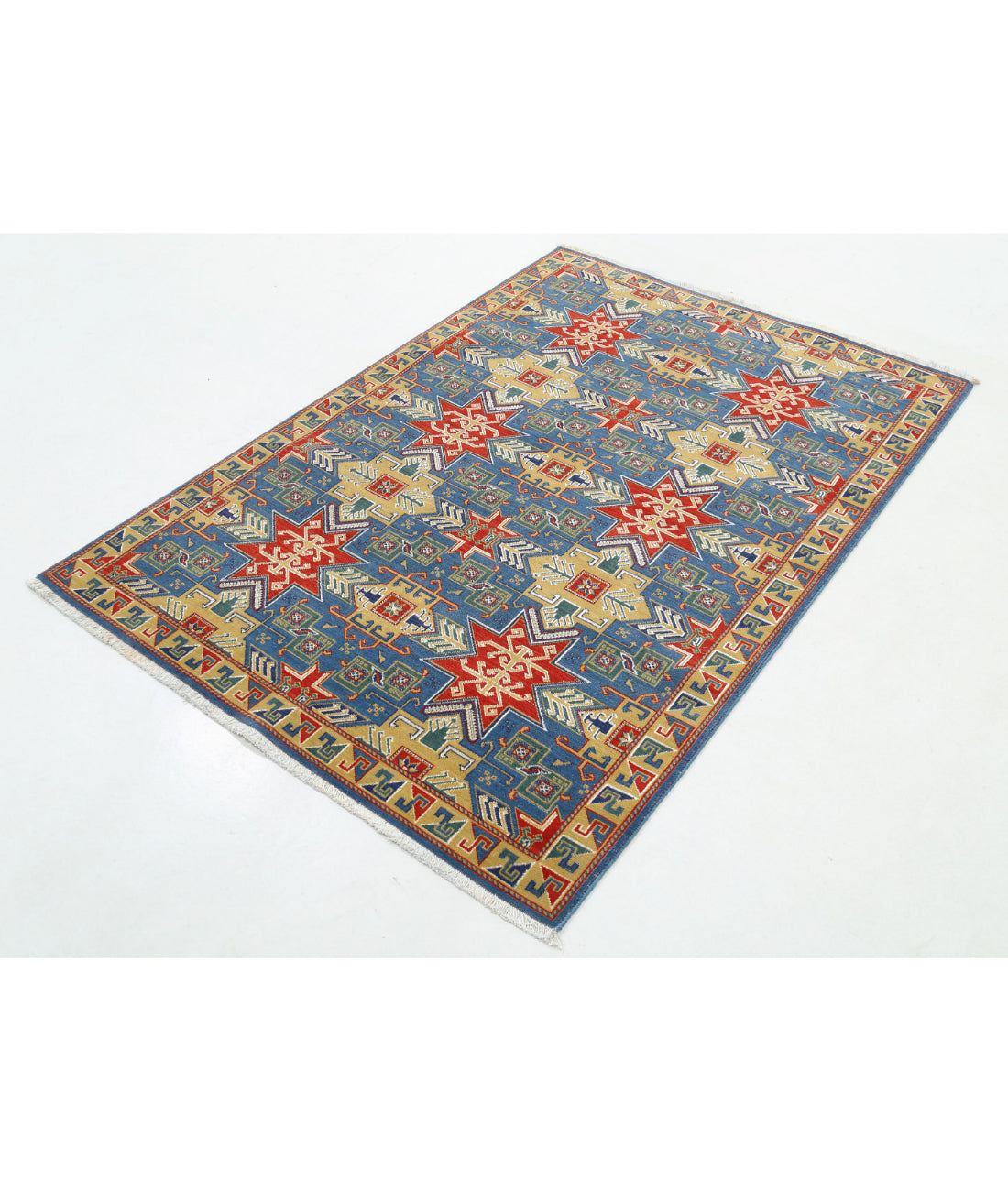 Gulshan 4'0'' X 5'9'' Power-Loomed Wool-Bamboo Silk Rug 4'0'' x 5'9'' (120 X 173) / Blue / Gold