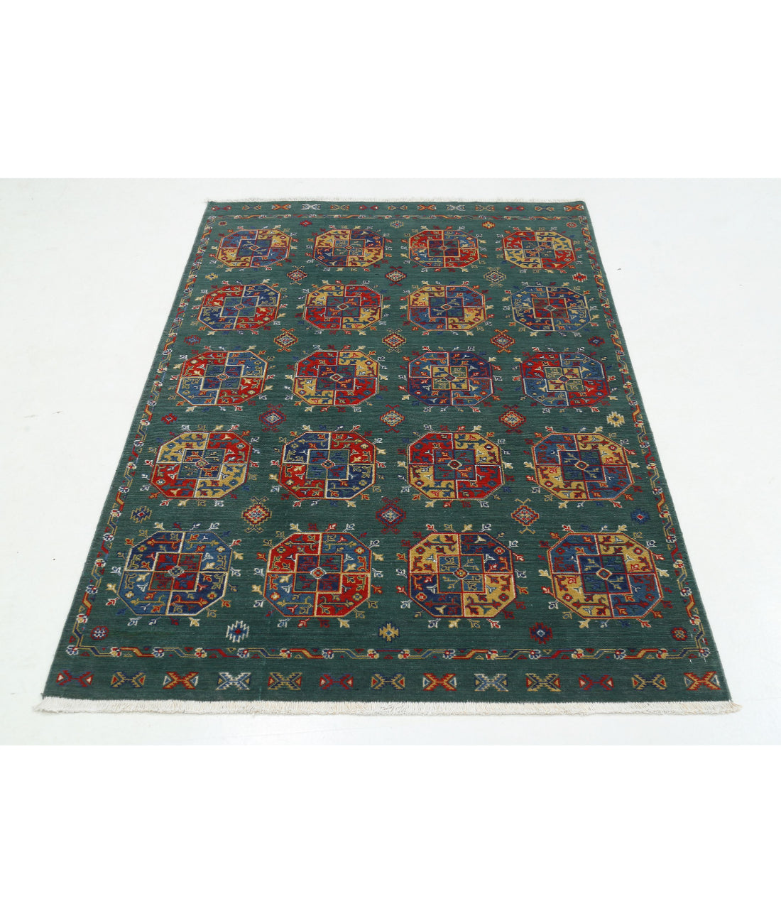 Gulshan 4'0'' X 5'10'' Power-Loomed Wool-Bamboo Silk Rug 4'0'' x 5'10'' (120 X 175) / Green / Blue