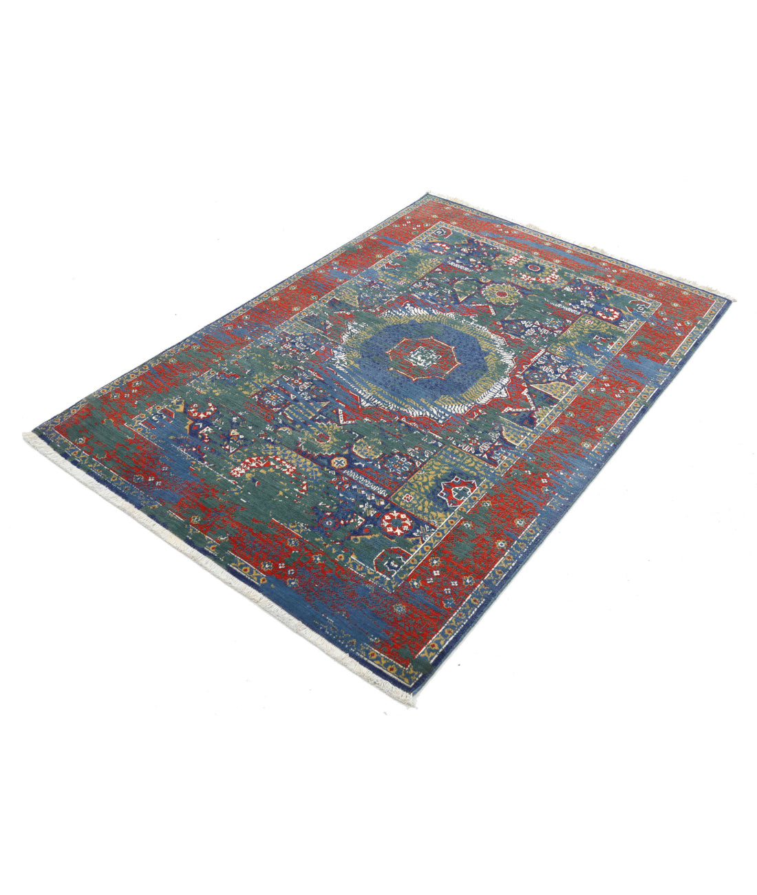 Gulshan 3'11'' X 5'9'' Power-Loomed Wool-Bamboo Silk Rug 3'11'' x 5'9'' (118 X 173) / Green / Red