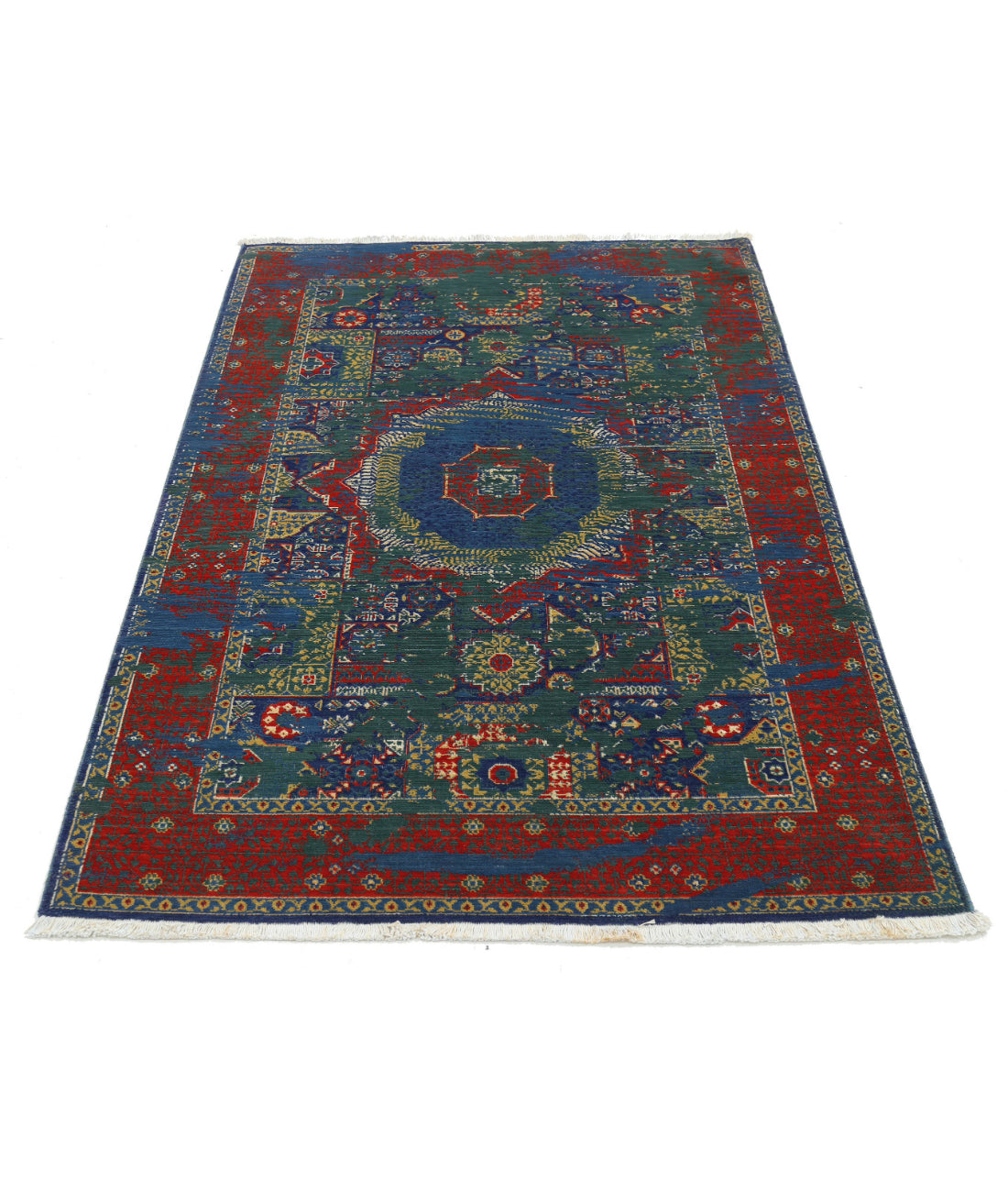 Gulshan 3'11'' X 5'9'' Power-Loomed Wool-Bamboo Silk Rug 3'11'' x 5'9'' (118 X 173) / Green / Red