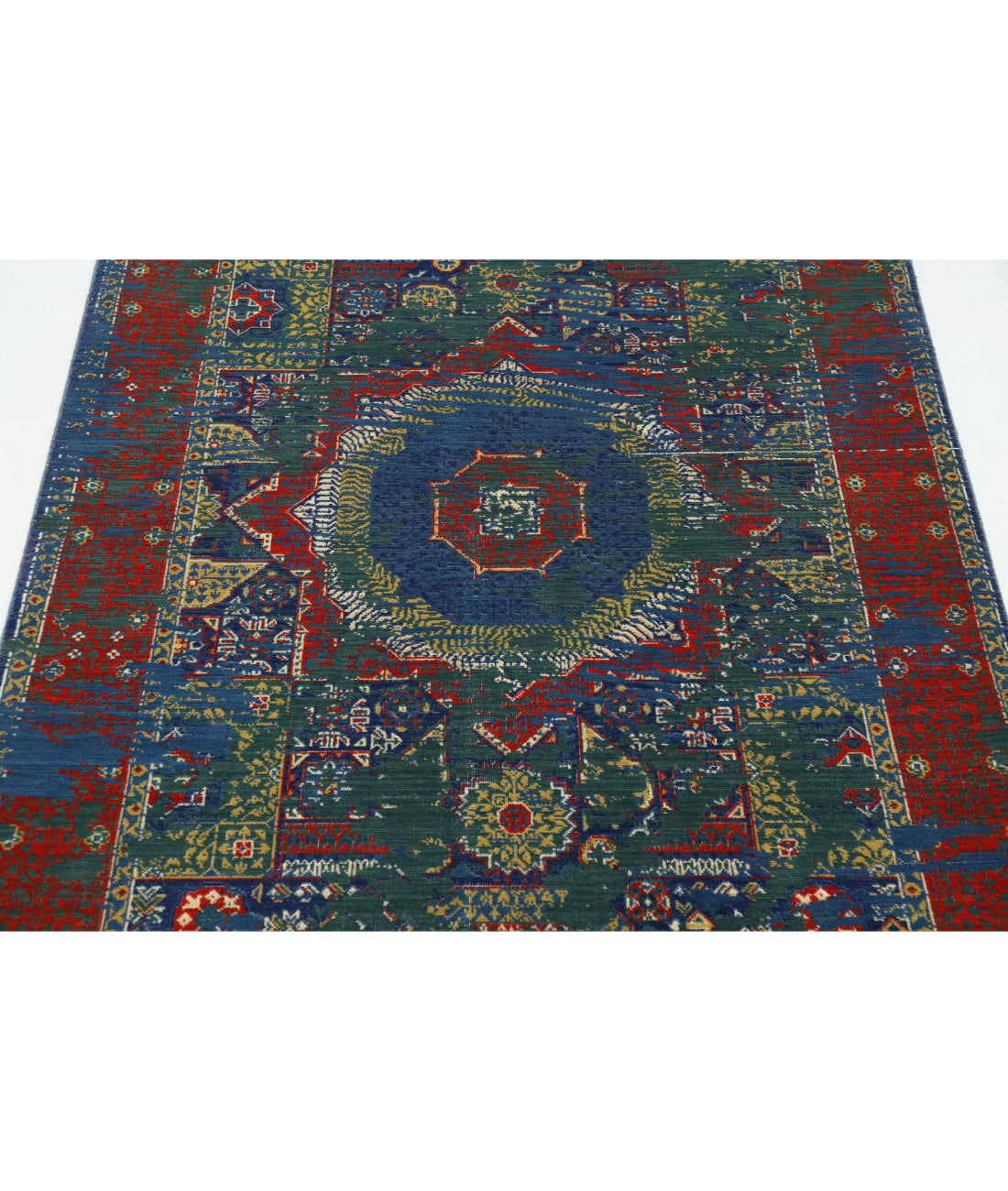 Gulshan 3'11'' X 5'9'' Power-Loomed Wool-Bamboo Silk Rug 3'11'' x 5'9'' (118 X 173) / Green / Red
