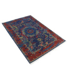 Gulshan 3'11'' X 5'9'' Power-Loomed Wool-Bamboo Silk Rug 3'11'' x 5'9'' (118 X 173) / Blue / Red