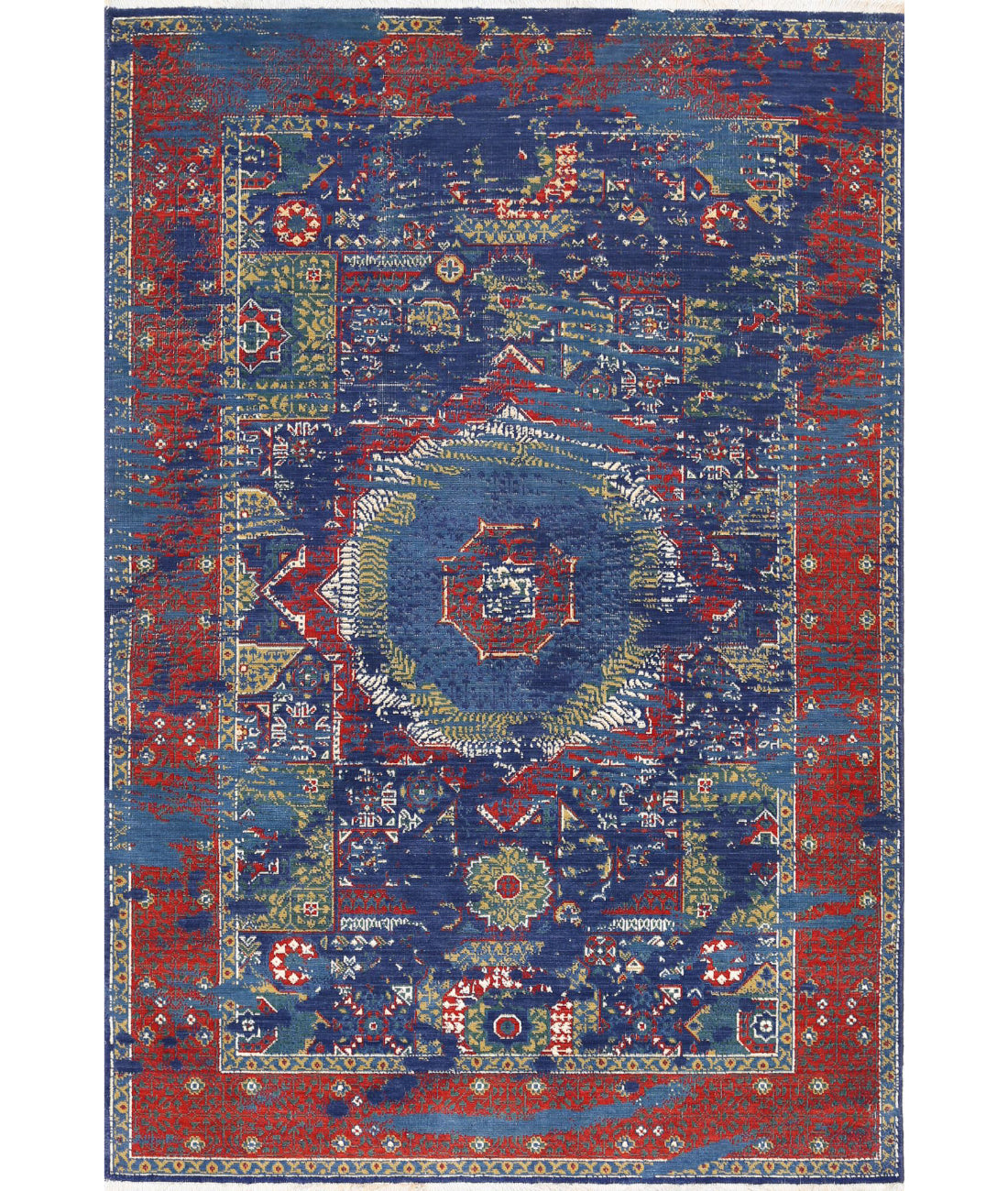 Gulshan 3'11'' X 5'9'' Power-Loomed Wool-Bamboo Silk Rug 3'11'' x 5'9'' (118 X 173) / Blue / Red