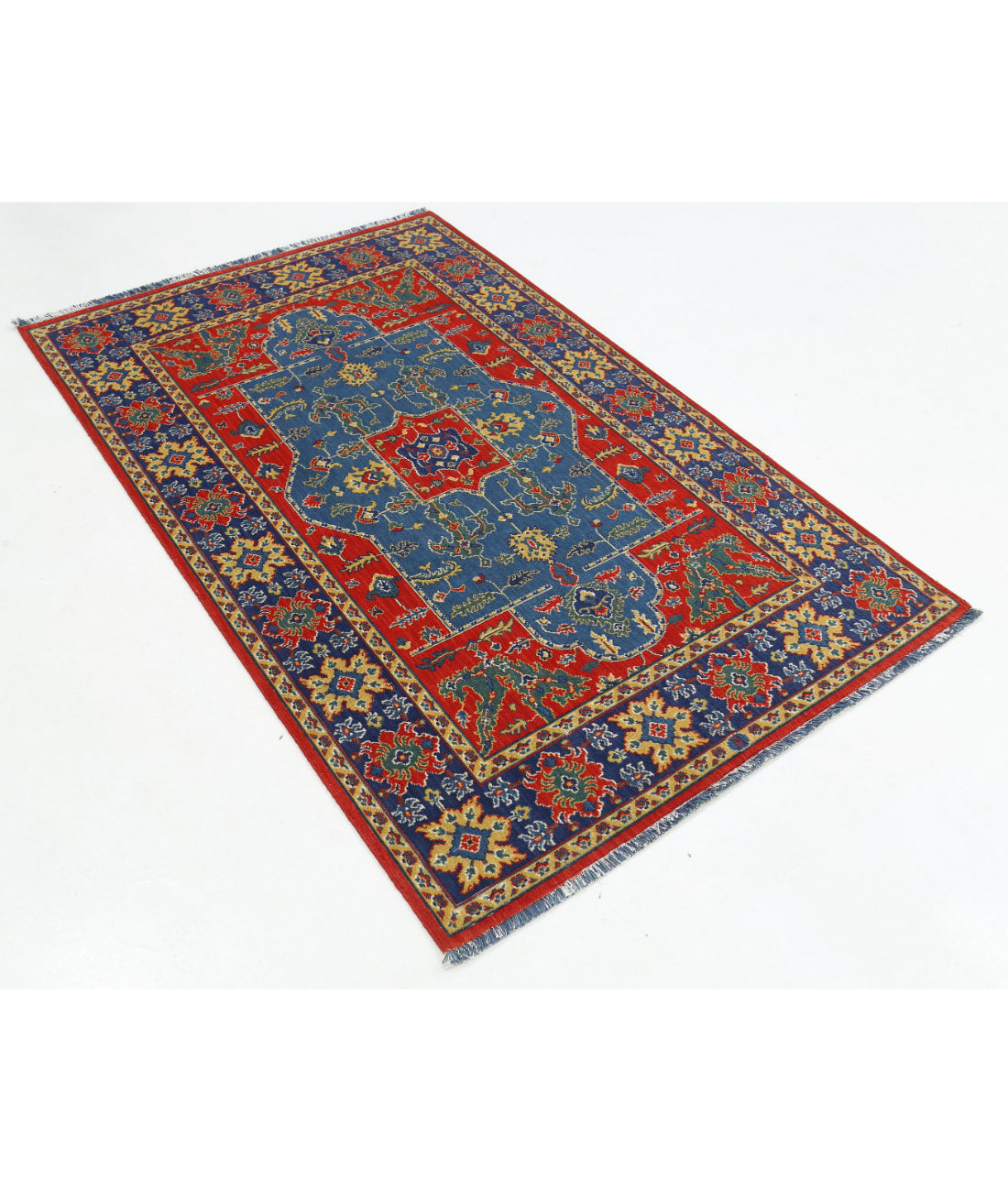 Gulshan 3'10'' X 6'0'' Power-Loomed Wool-Bamboo Silk Rug 3'10'' x 6'0'' (115 X 180) / Red / Blue