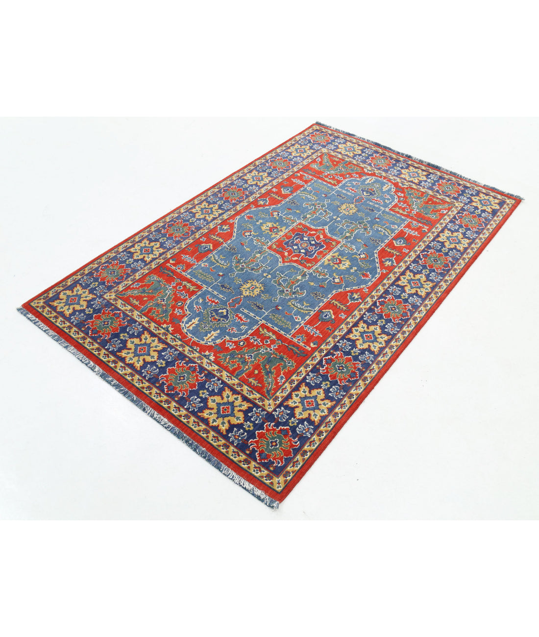 Gulshan 3'10'' X 6'0'' Power-Loomed Wool-Bamboo Silk Rug 3'10'' x 6'0'' (115 X 180) / Red / Blue